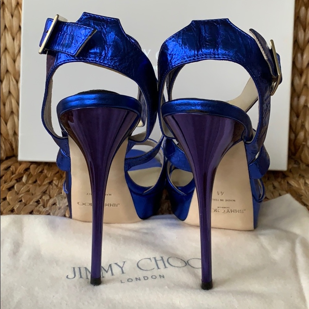 NIB Jimmy Choo Blue Metallic Leather Platform 41 - Picture 3 of 8